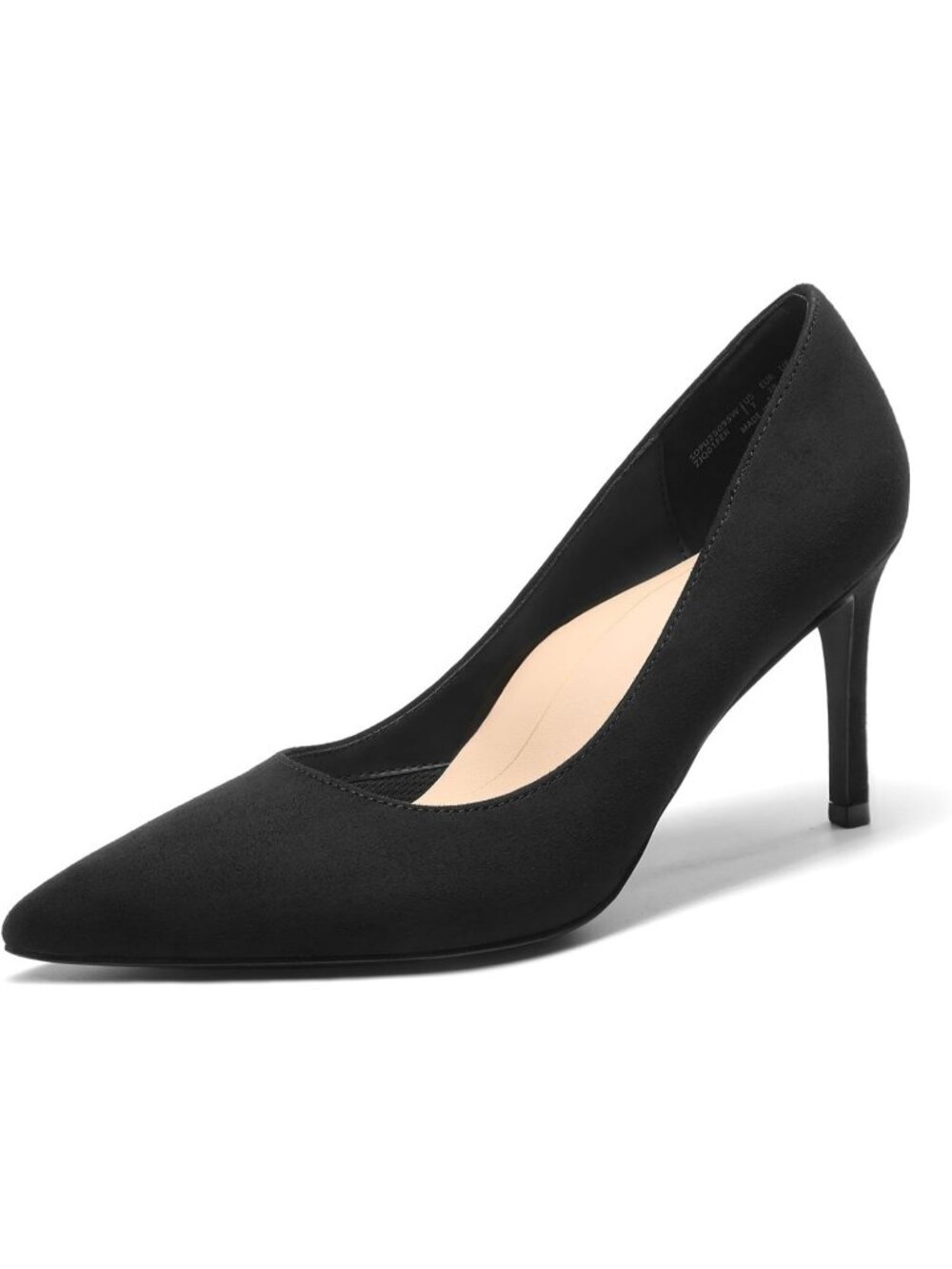 Women's High Heel Black Faux Suede Pump Closed Pointed Toe Comfortable Shoes